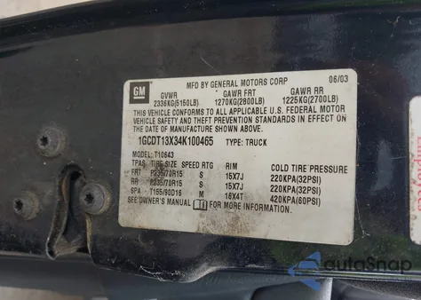 2004 Chevrolet S Truck S10 from USA, damaged, VIN 1GCDT13X34K100465